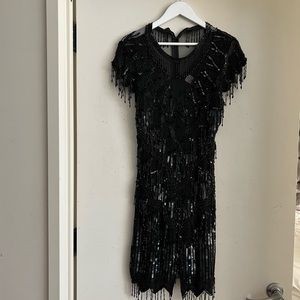 Vintage Laurence Kazar Black Sequin and Silk Mini Dress